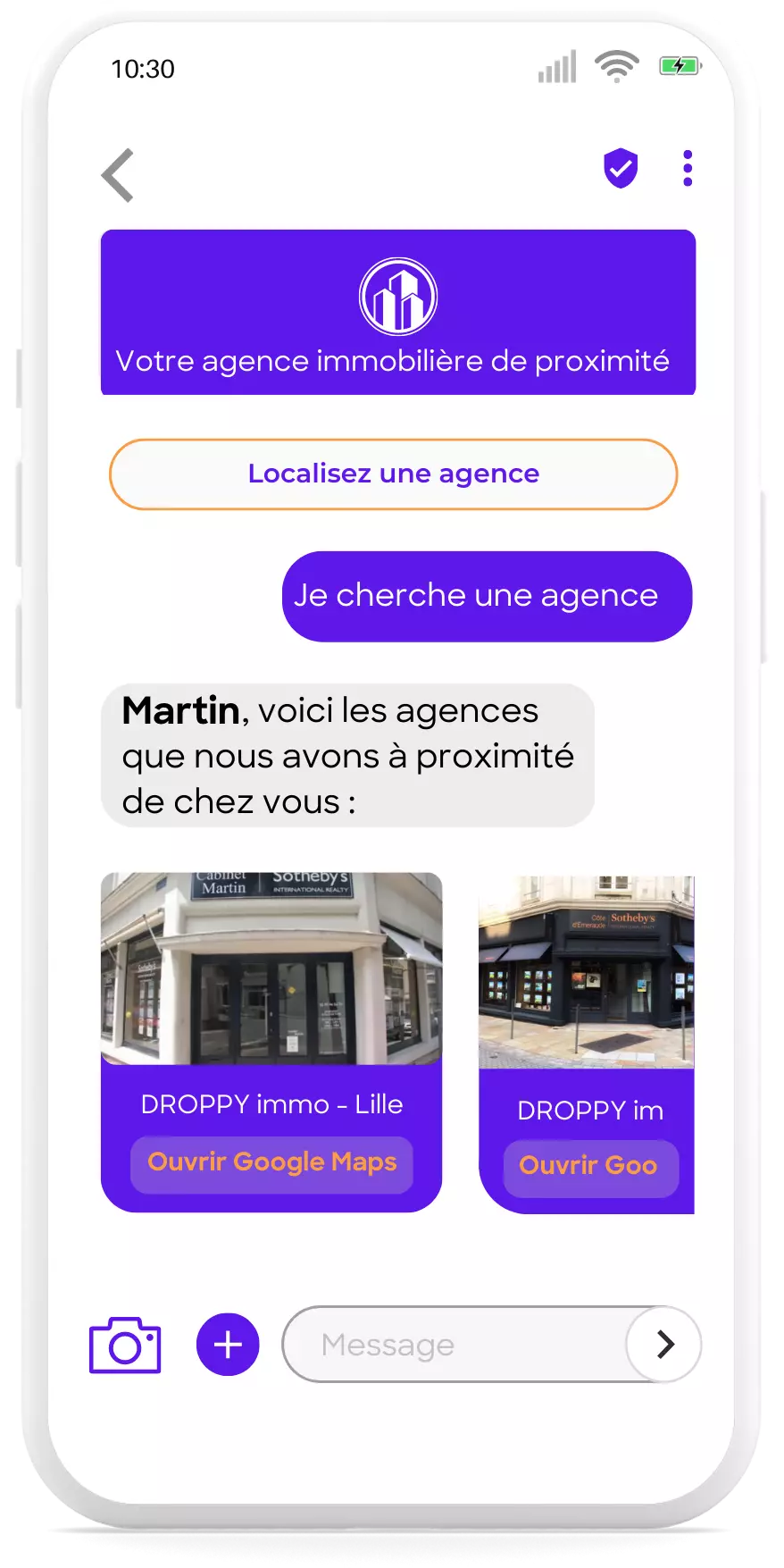 Localisation d'une agence immobilière via RCS par Droppy